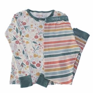 Cat&Jack Green Floral Striped PJ 2pc Set sz 8 Girls Long Sleeve + Pants